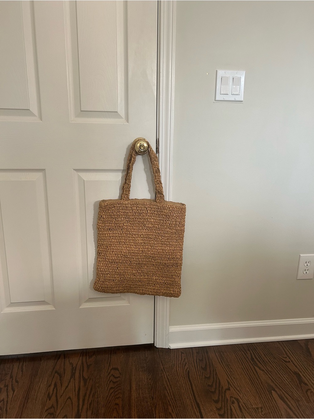 Handwoven Natural Tan Straw Tote Bag